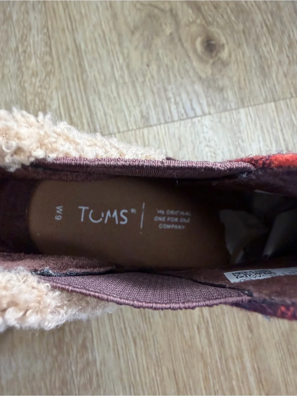 TOMS Plaid Wedge Ankle Booties in Burgundy and Red - Women size 6 fall winter